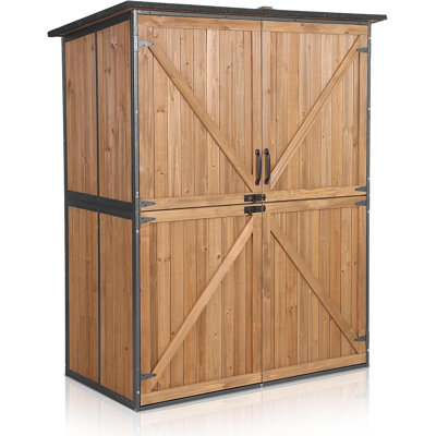 Outdoor Storage Shed With Floor - Waterproof Natural Fir Cabinet With Adjustable Shelves And Double Lock For Anti-Theft - Suitable For Storing Garden Tools, And Household Debris