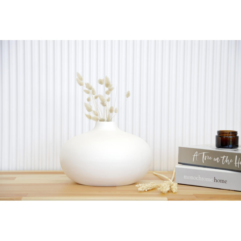 Elegant White Ceramic Vase, 9.3 x 9.3 x 6.3 inches | 100% High-Quality Ceramic, Perfect for Home Decor & Floral Arrangements | Stylish Centerpiece for Living Room, Office, or Entryway