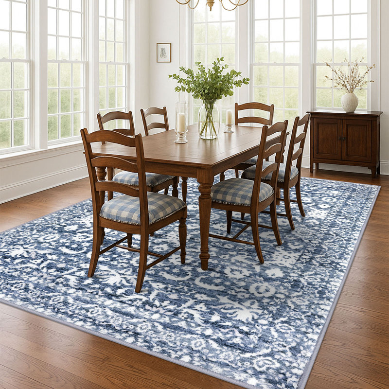 Vintage Floral Printed Washable Non-Slip Area Rug Living Room Rug Bedroom Rugs, Rectangle 8' x 10'
