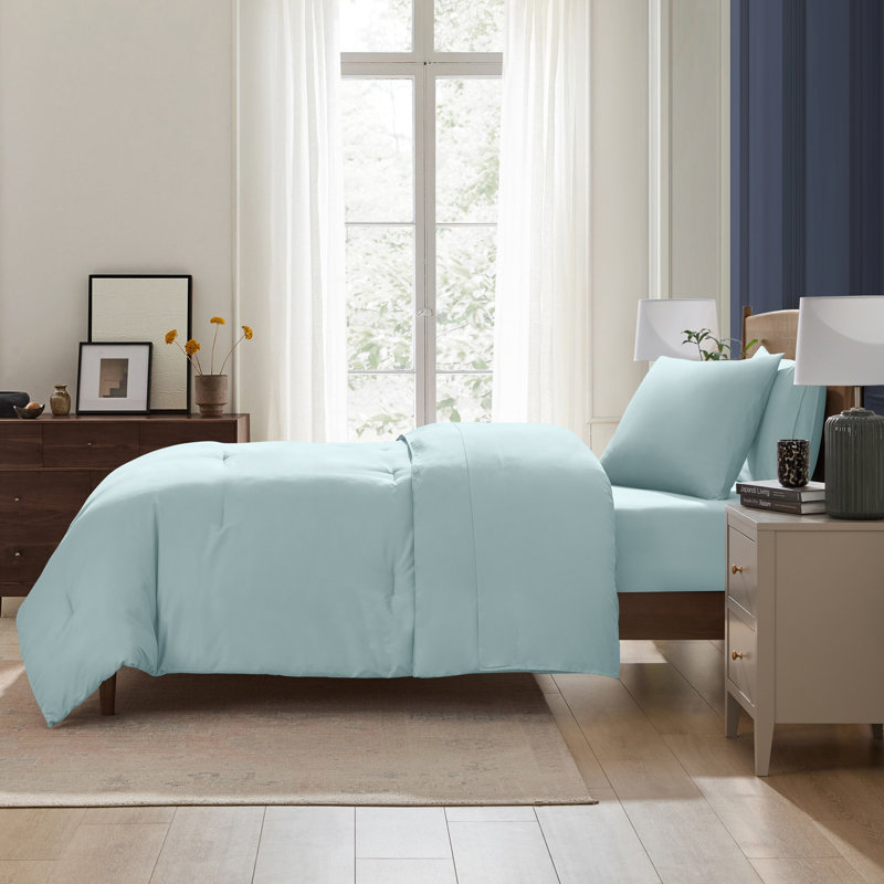 Soft Microfiber 5 Piece Comforter Set with Sheets, Light Baby Blue, Twin Extra Long Comforter + 4 Additional Pieces