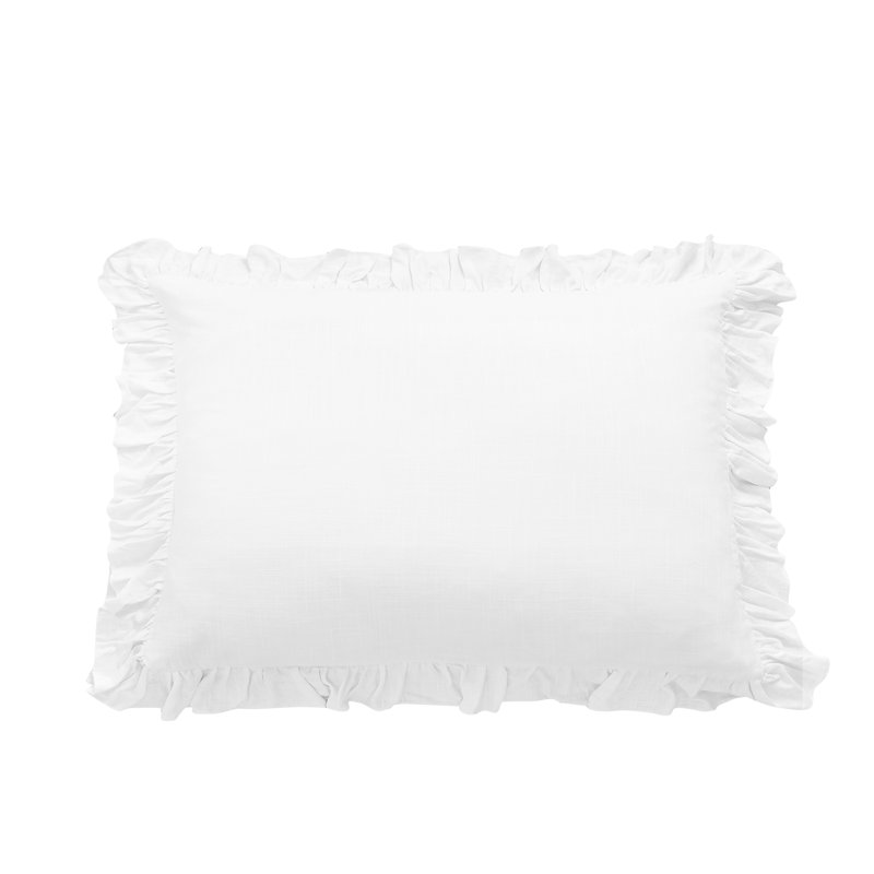 Lily Washed Linen Ruffled Classic Chic Romantic Farmhouse Pillow Sham, Gray, Standard