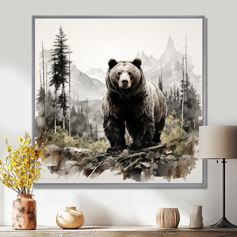 «Bear Wild Majesty II», reproduction d'art sur toile, H 30 po x l 30 po, Argent argent, Reproduction avec cadre flottant