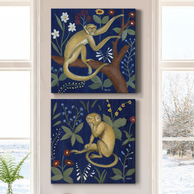 «Venezia Monkey Garden II», ensemble de 2 peintures, H 10 po x l 10 po x P 1 po, Toile tendue