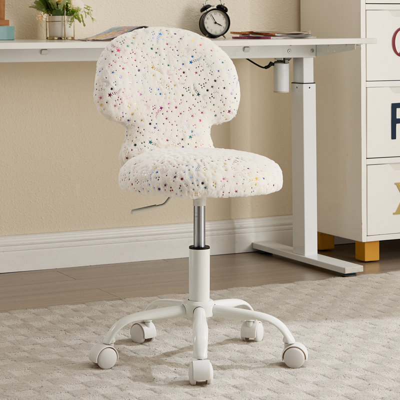 Mushroom Swivel Height Adjustment Kids Chair With Wheels, White Star