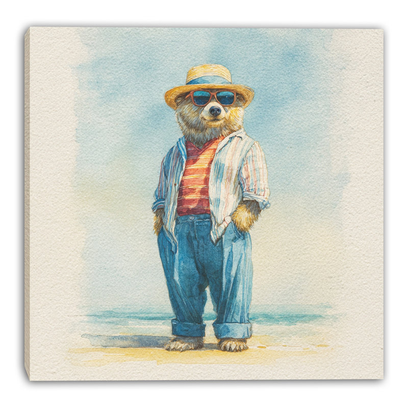 «Dapper Bear», art mural sur toile tendue, L 30 po x H 30 po x P 1,5 po