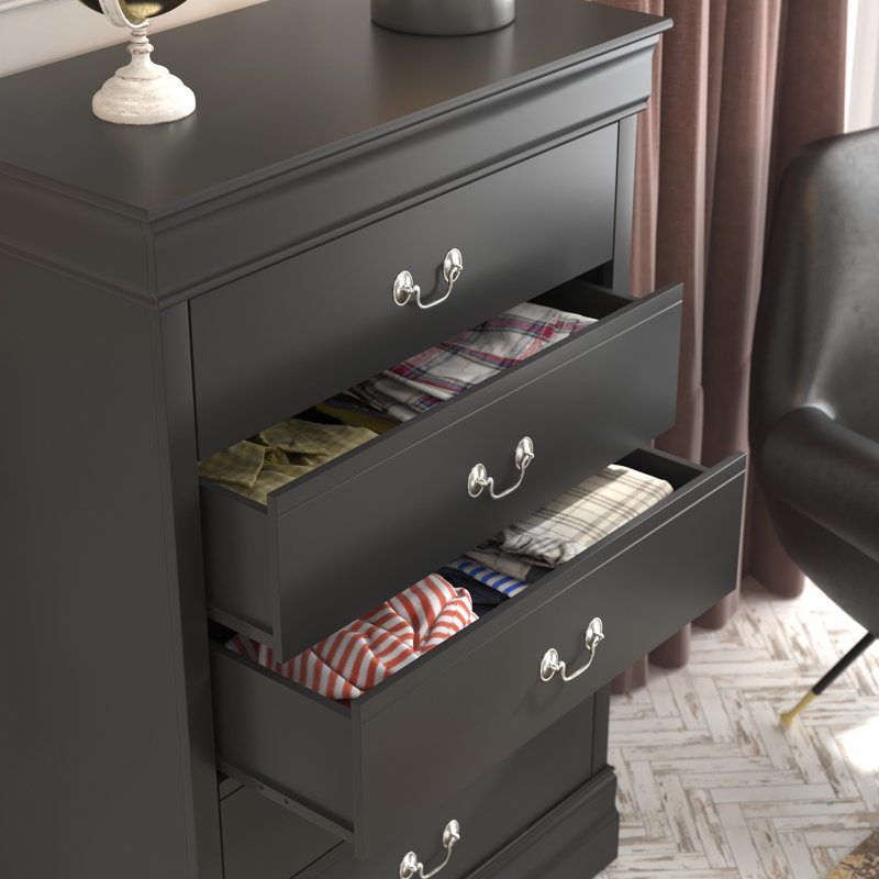 Aliauna Manufactured Wood 5 Drawer Chest, Black