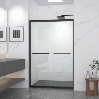 Aluminum Frame Double Sliding Shower Door,Bathroom Sliding Door With Premium 5/16" (8Mm) Clear Tempered Glass, Hardware Sliding Glass Shower Enclosure