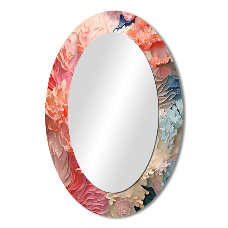 Collage corail rose et blanc - Miroir décoratif animaux sur métal, 36 po x 24 po