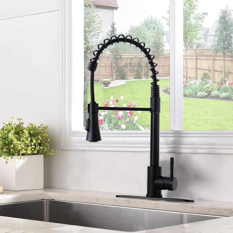 Robinet de lavabo commercial en plaque de finition noire matte - finition résistante aux égratignures, rétractable, acier inoxydable 304, cuisine à débit de 1,8 gal / min avec rouille et taches, douchette rétractable, pivotant à 360 degrés, acier