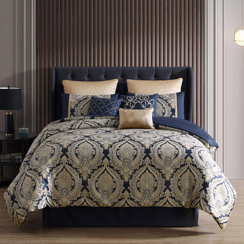 Riverbrook Home Barret Comforter Set NAVY, Queen Comforter +  8 Additional Pieces