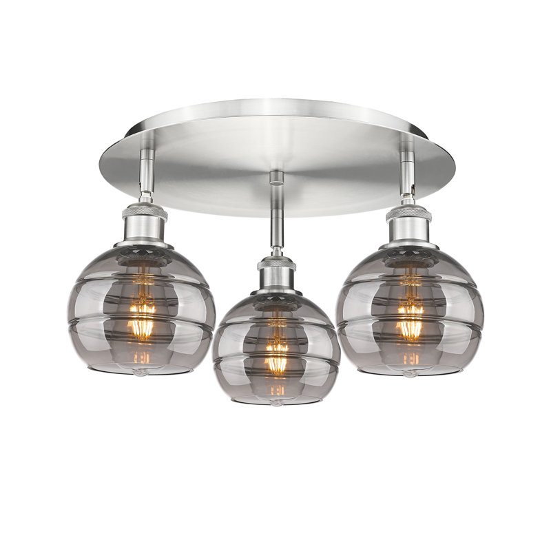 Plafonnier semi-encastré Glassoff, Gris fumée clair, H 8,88 po x l 17,63 po x P 17,63 po, Nickel satiné