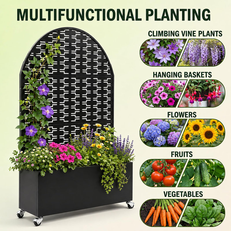 Boîte à fleurs en métal avec treillis