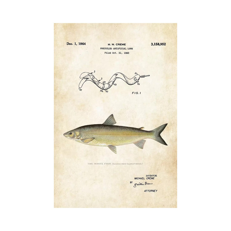 " Whitefish Fishing Lure " by Patent77, 12" H x 8" W x 0.75" D