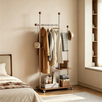 Mobile Wood Metal Coat Rack Organizer