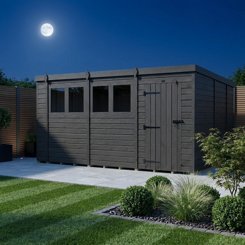 Total Sheds 15ft x 9ft Composite Pent Garden Shed - Single Door - With Windows - EPDM Rubber Roof - UK Manufactured