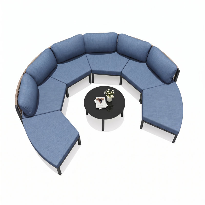 Ensemble de conversation 7 pièces en aluminium coulé avec coussins Sunbrella, Spectre denim, Noir