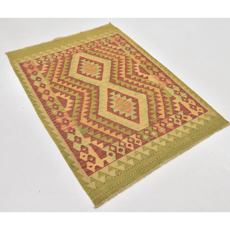 Tapis de zone en laine rouge/beige 2 pi 10 po x 4 po one-of-kind main-noué la Elland