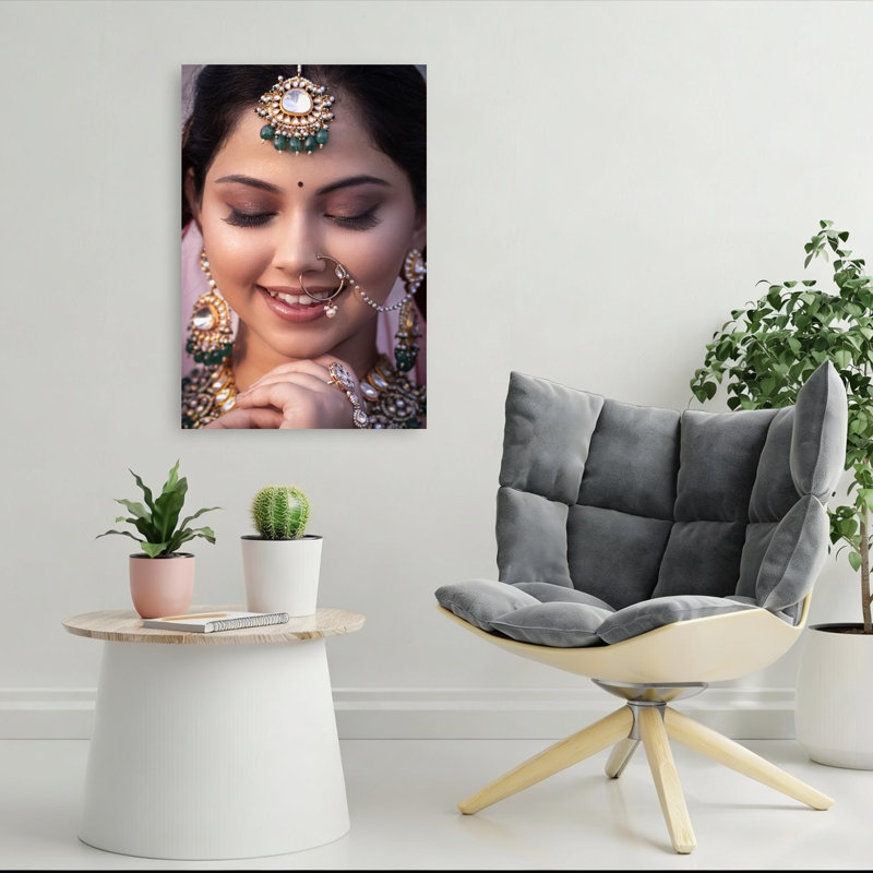 " Serene Indian Bride Traditional Wall Art Print " by Hamza Qarooni, H 36 po x l 24 po