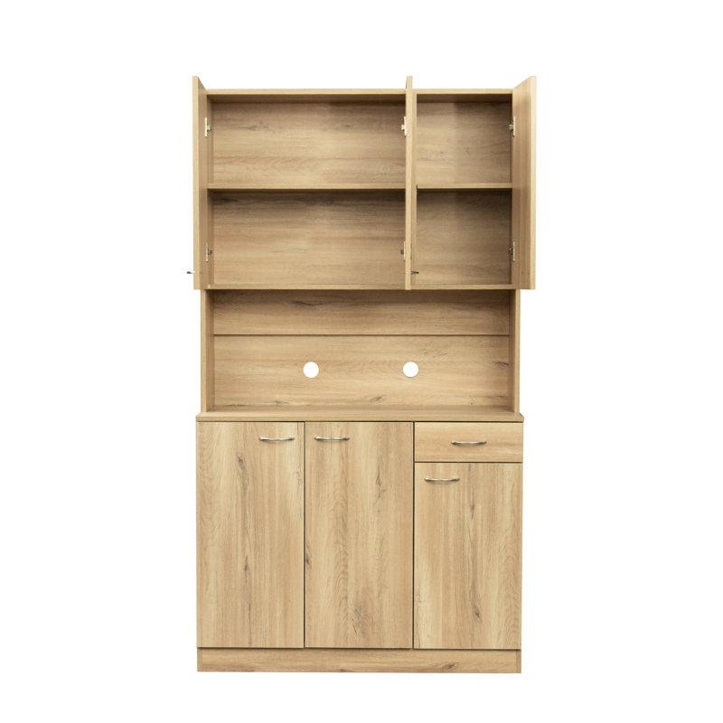 72,49 po de hauteur avec garde-robe et armoire de cuisine en chêne rustique. 6 portes, 1 tablette ouverte, 1 conception. Matériau et 6 portes faciles à nettoyer, 1 conception pratique