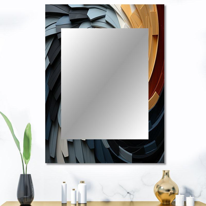 «Geometric Spiral III - Abstract Spirals», grand miroir mural doré, impression sur métal, 40 po x 30 po