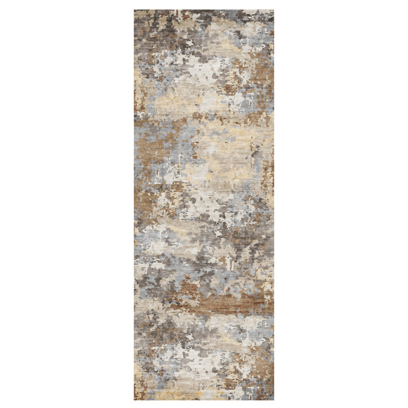 Rayna Kaori Light Gray Beige Taupe Machine Washable Modern Abstract Industrial Indoor Area Rug, Flat Pile for Living Room & Bedroom - Light Gray, 2x6 Runner