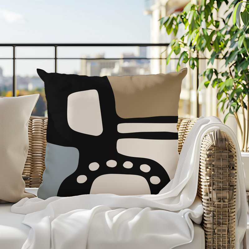 Oreiller carré réversible intérieur / extérieur Tobe Minimalist, H 19 po x l 19 po, Gris / noir / blanc cassé