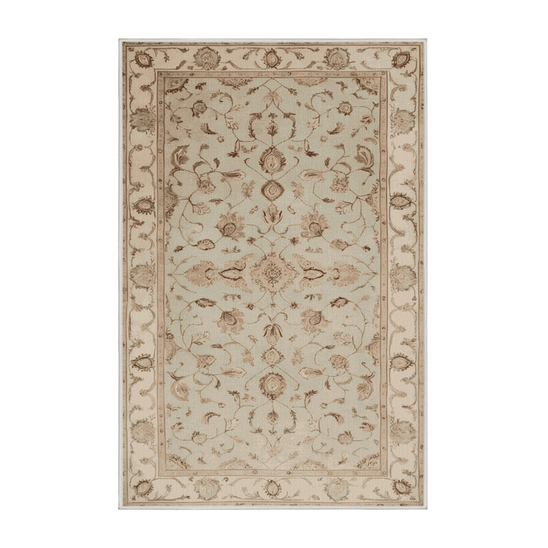 Machine Washable Tabriz Beige Area Rug, Rectangle 4' x 6'