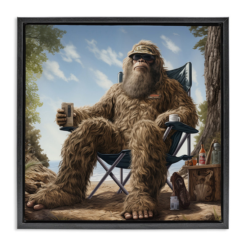 «Mythical Monster on Beach», art mural sur toile par Jim Baldwin, Cadre flottant noir de jais, H 18 po x l 18 po x P 1,7 po