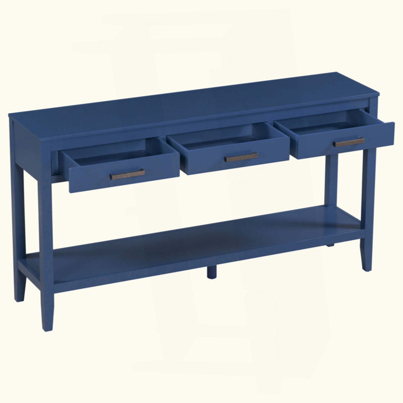 Farmhouse Entryway Console Table with 3 Drawers and Bottom Shelf, Minimalist Sofa Table with Iron Handles for Living Room Hallway Bedroom Office