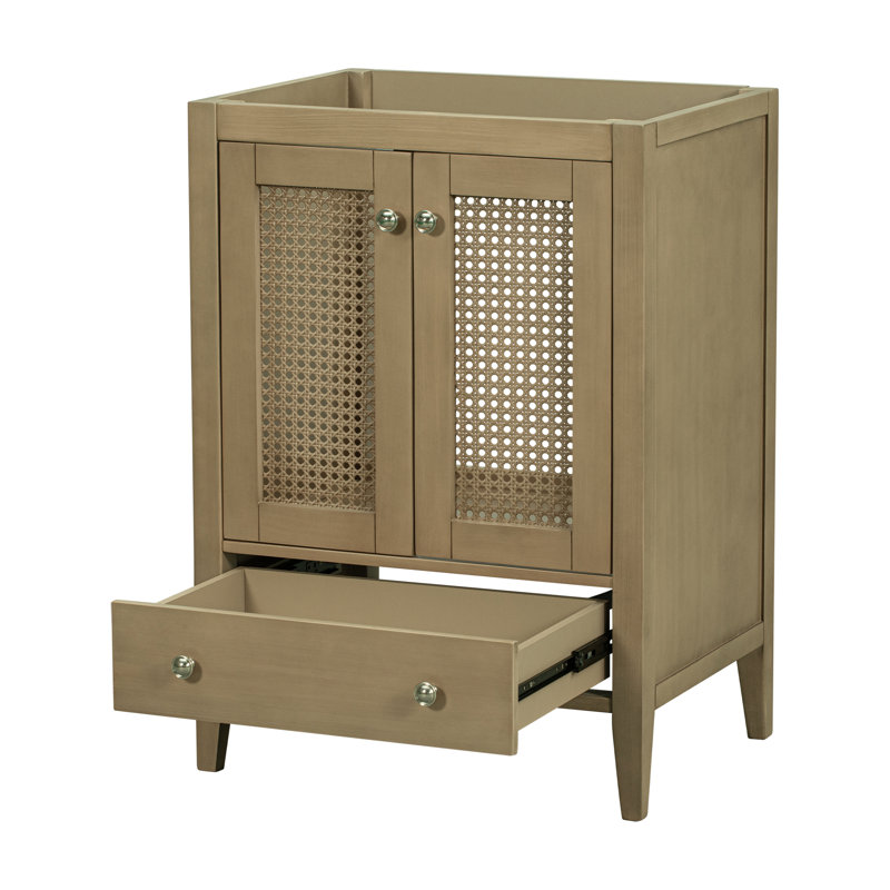 Bathroom Vanity Base without Sink, Featuring Rattan Cabinet with Doors and Drawer