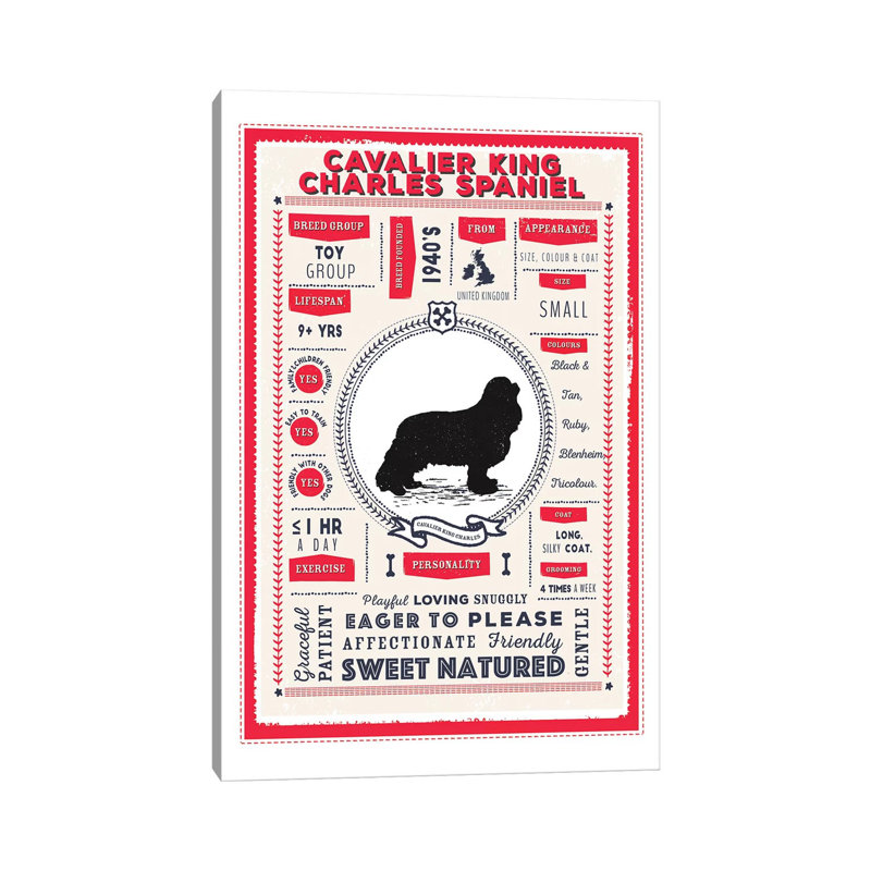 «Cavalier King Charles Spaniel Infographie Red» par PaperPaintPixels, impression sur toile tendue, H 26 po x l 18 po x 1,5 po
