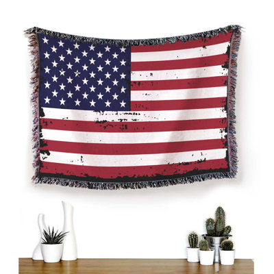  Vintage American Flag Cotton Blanket