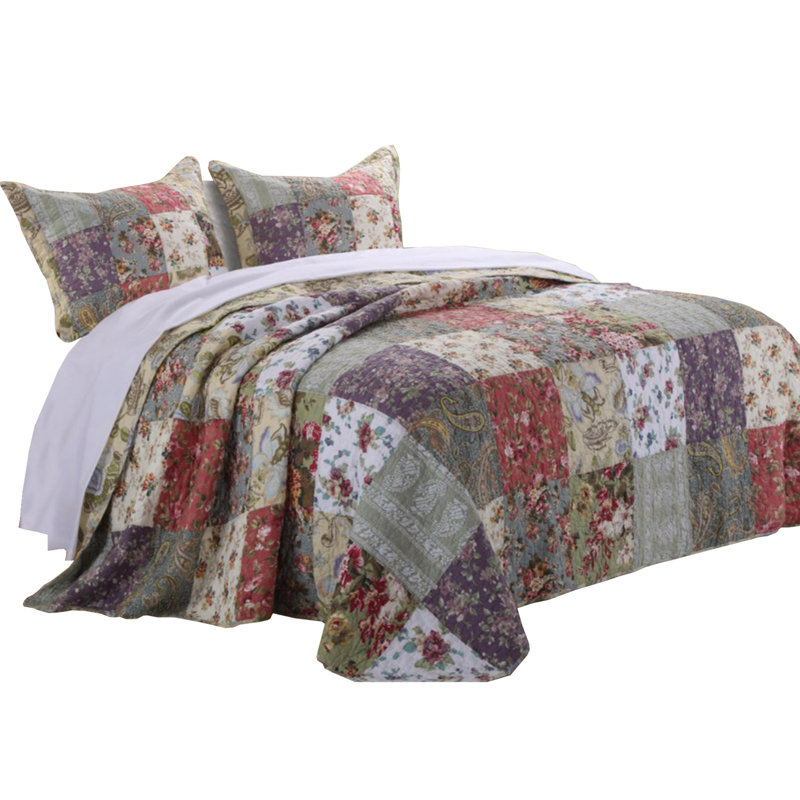 Full Size Multicolor Cotton Jacobean Print Bedspread Set