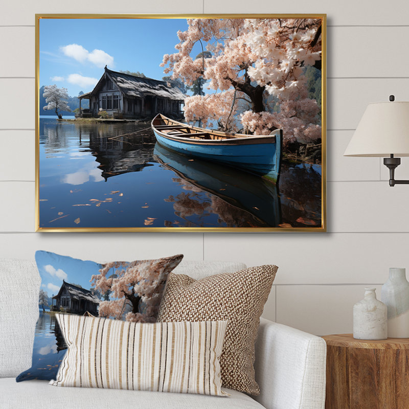 Lakehouse Lakeside Tranquillity - Lake House Cottage Canvas Wall Art, H 30 po x l 40 po x P 1,5 po, Cadre flottant doré