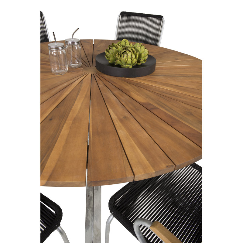 Akram 6 - Person Acacia Patio Dining Set with Round Table, Silver