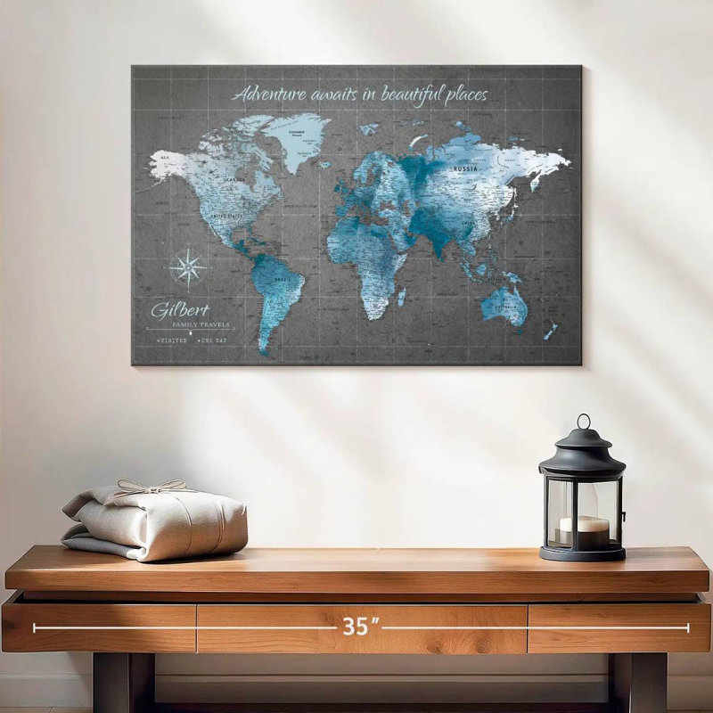 Personnalisé «Beautiful Places I Push Pin World Milstead», H 16 po x l 24 po, Oui