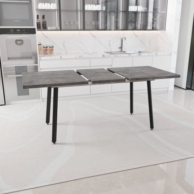 Table de salle à manger de cuisine moderne extensible de 55,12 à 70,87 po, table de salle à manger rectangulaire en bois aggloméré pour 4 à 6 personnes, style industriel médiéval, avec pieds en métal noir, convenant à la maison et à la cuisine (gris)