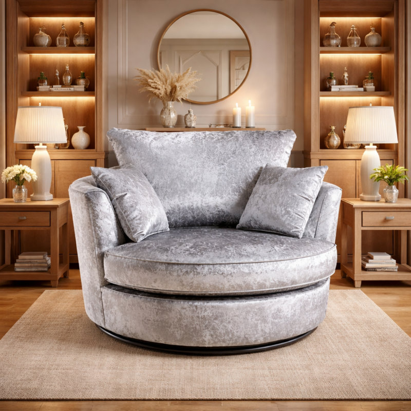 Velvet Swivel Armchair, Silver