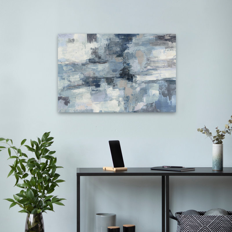 Contemporain dans les nuages indigo et gris, H 24 po x l 16 po