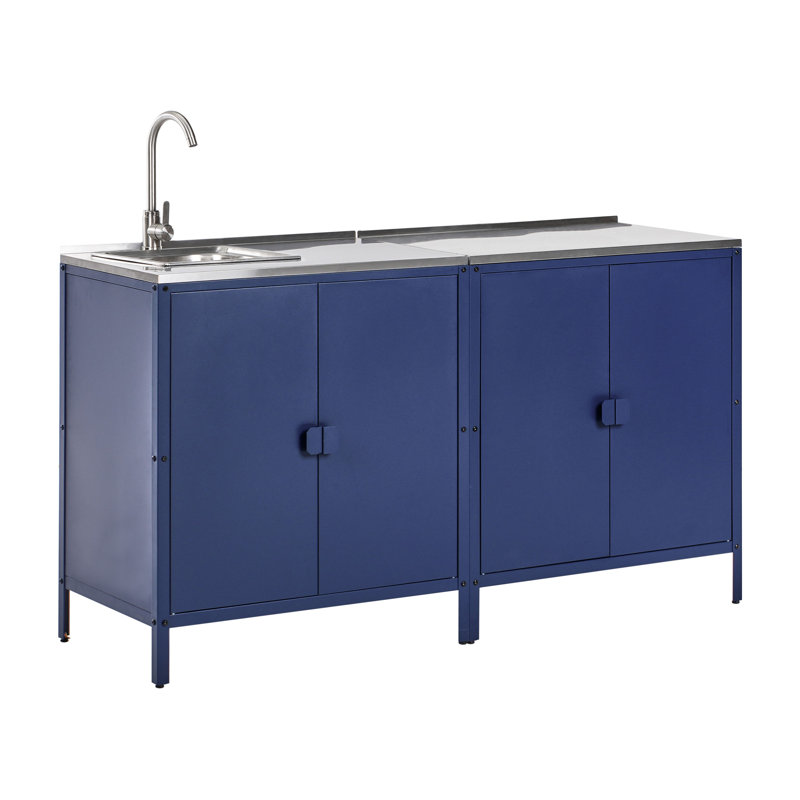 2 Piece Outdoor Kitchen Set with Sink VILAMA Metal Blue