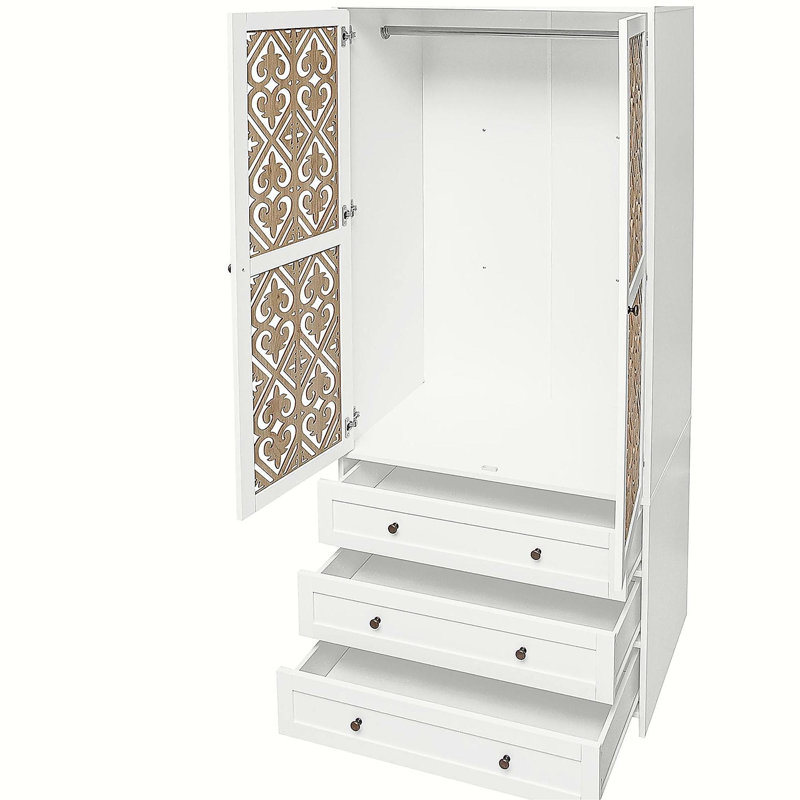 Armoire de rangement à 2 portes et 3 tiroirs à motif creux