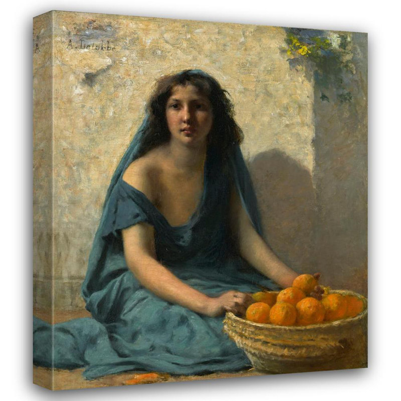 "Le vendeur orange" par François Alfred Delobbe - Art mural sur toile tendue avec châssis, H 24 po x l 17 po
