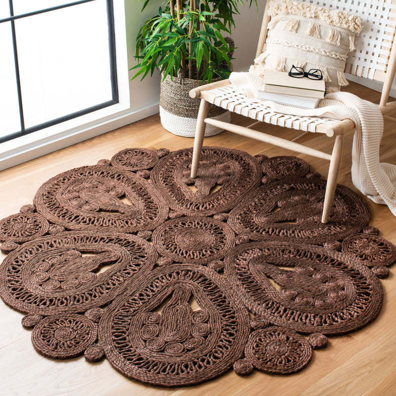 Tapis de couleur unie en jute tissé à la main Duncan, Rond 6 pi