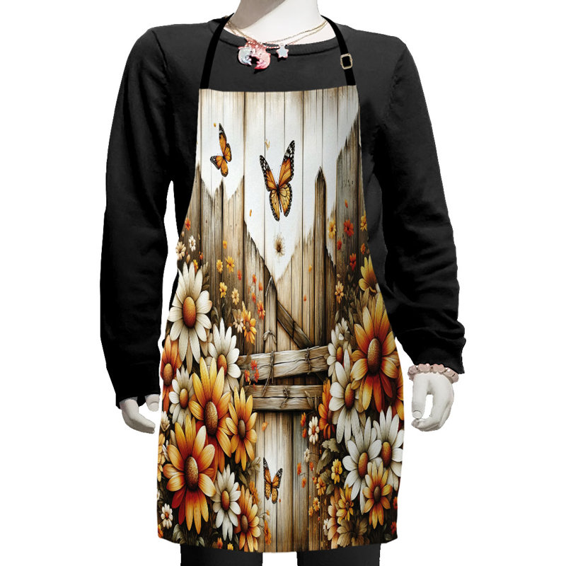 East Urban Home Rustic Apron with Adjustable Ties and Hook & Loop Straps Small Orange Sepia and Off White