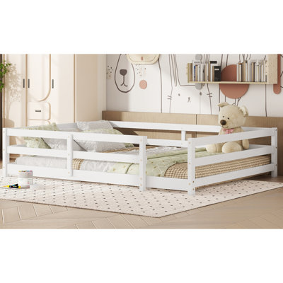 Lit pleine grandeur en pin blanc avec clôture, structure stable, assemblage rapide blanc, bois, sommeil amusant et sécuritaire