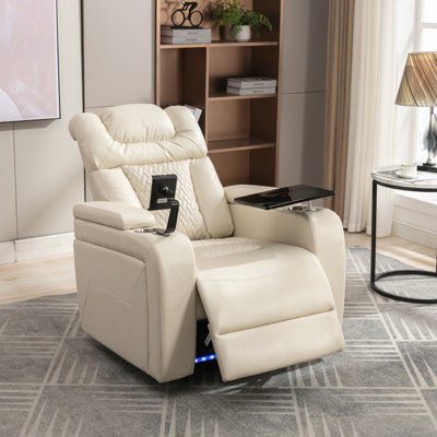 Fauteuil inclinable électrique de 270 po en cuir de polyuréthane avec siège inclinable et siège pivotant de 270 degrés avec support pour téléphone, porte-gobelet, port USB