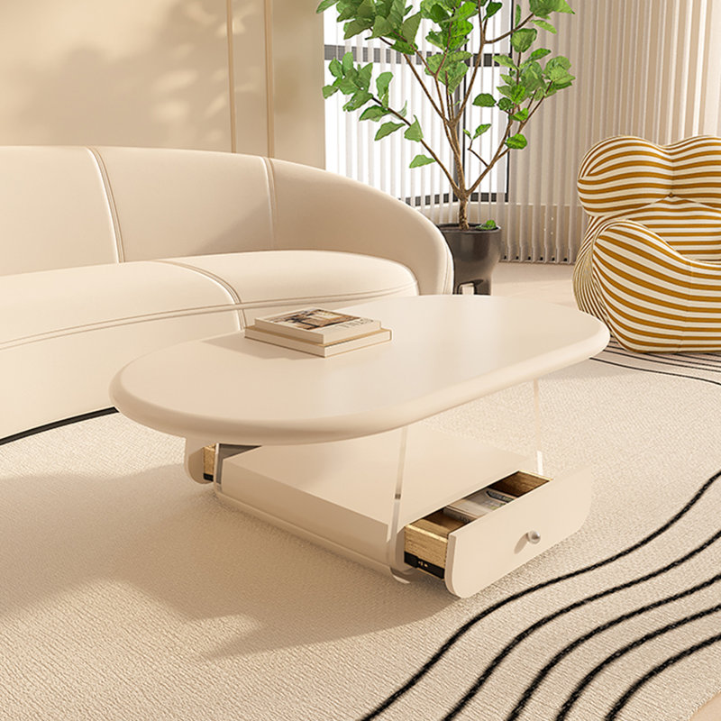 Oval acrylic suspension coffee table, 15.7" H x 39.4" L x 23.6" W, White Pink