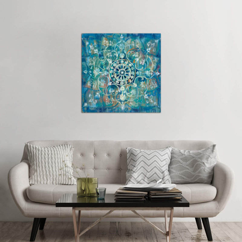 Mandala In Blue Iii by Danhui Nai - Painting on Canvas, 93.98 cm H x 93.98 cm W, Black Floater Frame