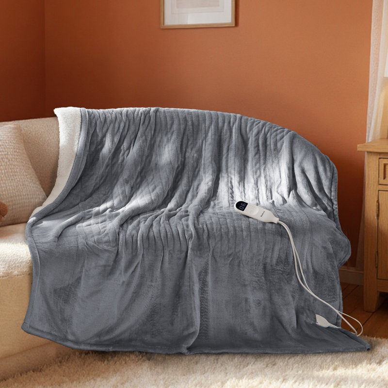 Couverture électrique - Couverture chauffante à double contrôle, chauffage rapide avec 10 réglages de temps et 10 réglages de chaleur