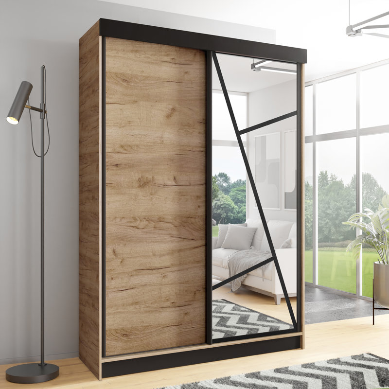 Cecillia 2 Door Wardrobe, Light Brown, 205cm H x 140cm W x 60cm D